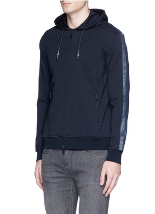 Front View - Click To Enlarge - ARMANI COLLEZIONI - Mesh trim zip hoodie
