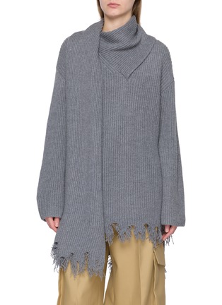 Main View - Click To Enlarge - BOINIGAN - Long Sleeve Scarf Collar Wool Cashmere Blend Midi Dress