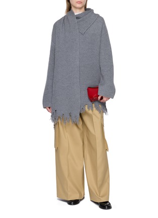 Figure View - Click To Enlarge - BOINIGAN - Long Sleeve Scarf Collar Wool Cashmere Blend Midi Dress