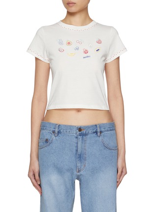 Main View - Click To Enlarge - SUNDAYFRUITMARKET - Fruit Embroidered Cotton Cropped T-Shirt