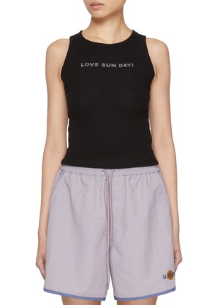 Main View - Click To Enlarge - SUNDAYFRUITMARKET - Crystal Embellished Ribbed Cotton Tank Top
