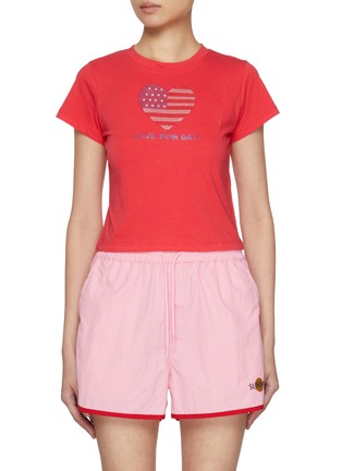 Main View - Click To Enlarge - SUNDAYFRUITMARKET - Crystal Heart Slogan Cotton Jersey T-Shirt