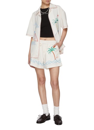 Figure View - Click To Enlarge - SUNDAYFRUITMARKET - Sun Beach Embroidered Cotton Shorts