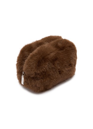 Detail View - Click To Enlarge - FJOLLA - Small Faux Fur Zippered Toiletry Pouch — Dark Brown
