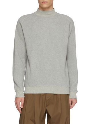 Main View - Click To Enlarge - J∞QUALITY - Mock Neck Cotton Waffle Knit Sweatshirt