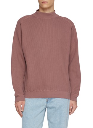 Main View - Click To Enlarge - J∞QUALITY - Mock Neck Cotton Waffle Knit Sweatshirt