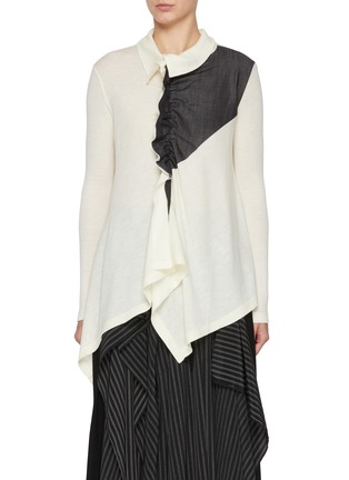 Main View - Click To Enlarge - Y'S - Gathered Draped Front Wool Top