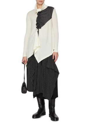 Figure View - Click To Enlarge - Y'S - Gathered Draped Front Wool Top