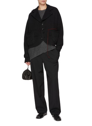 Figure View - Click To Enlarge - Y'S - Contrast Yarn Wool Cotton Knit Short Jacket