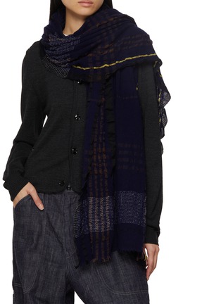 Figure View - Click To Enlarge - YS ACCESSORIES - Plaid Wool Blend Frill Scarf