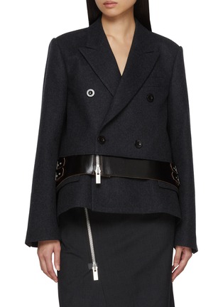 Main View - Click To Enlarge - SACAI - Three Tiered Hybrid Double Breasted Wool Blazer