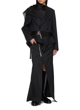 Figure View - Click To Enlarge - SACAI - Three Tiered Hybrid Double Breasted Wool Blazer
