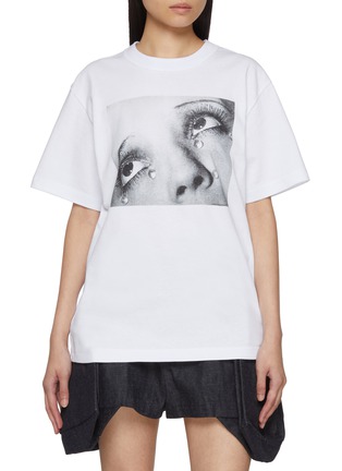 Main View - Click To Enlarge - SACAI - Tears Miss You Printed Short Sleeve Cotton T-Shirt