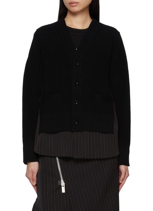 Main View - Click To Enlarge - SACAI - Hybrid Pinstripe Back Knit Cardigan