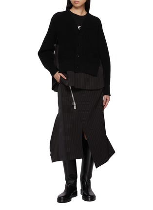 Figure View - Click To Enlarge - SACAI - Hybrid Pinstripe Back Knit Cardigan