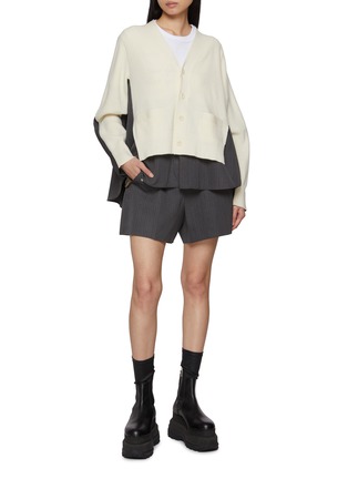 Figure View - Click To Enlarge - SACAI - Hybrid Pinstripe Back Knit Cardigan