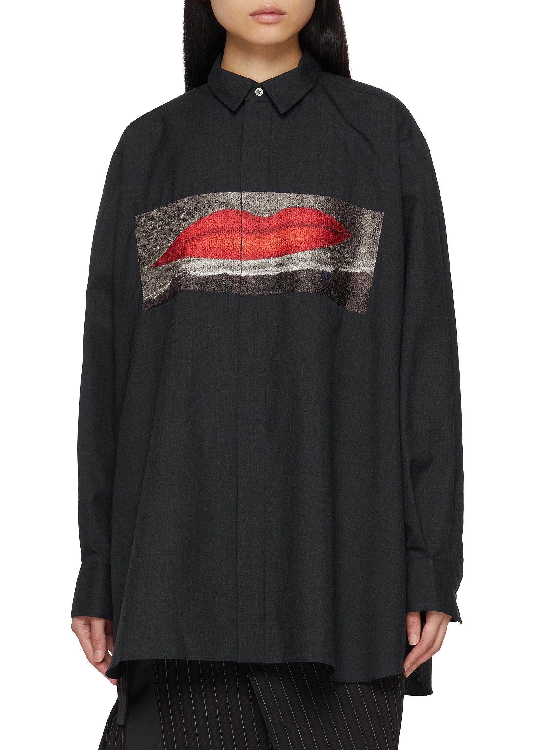 SACAI | Man Ray Lips Embroidered Wool Shirt | Women | Lane Crawford