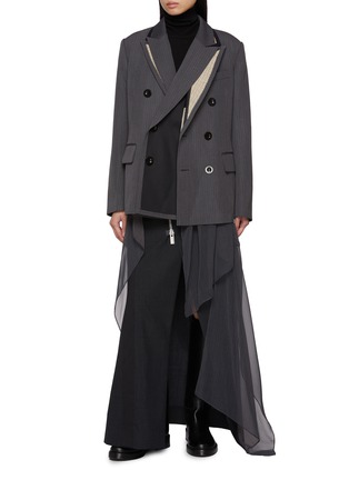 Main View - Click To Enlarge - SACAI - Deconstructed Self Scarf Double Breasted Blazer