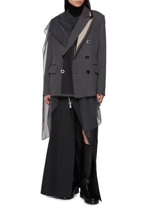 Figure View - Click To Enlarge - SACAI - Deconstructed Self Scarf Double Breasted Blazer