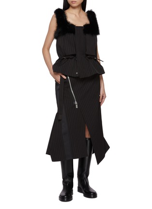 Figure View - Click To Enlarge - SACAI - Dungaree Fur Trim Top