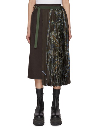 Main View - Click To Enlarge - SACAI - Paisley Print Hybrid Pleated Wool Skirt