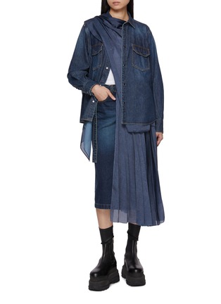 Figure View - Click To Enlarge - SACAI - Hybrid Satin Denim Shirt