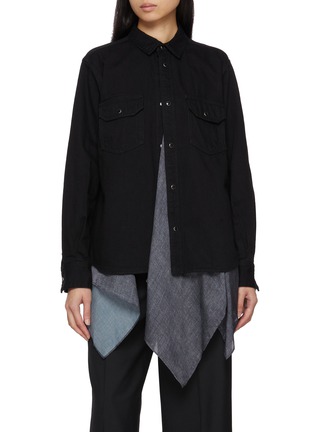 Main View - Click To Enlarge - SACAI - Hybrid Dark Wash Denim Satin Shirt