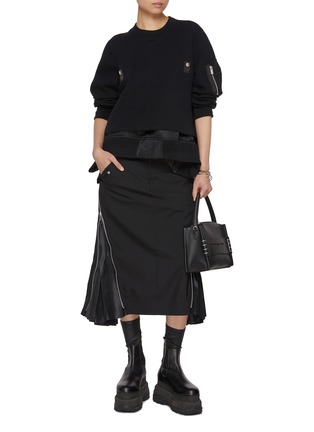 Figure View - Click To Enlarge - SACAI - Zippered Sleeve Pocket Sponge Sweat Sweatshirt