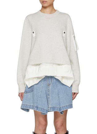 Main View - Click To Enlarge - SACAI - Zippered Sleeve Pocket Sponge Sweat Sweatshirt