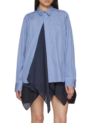 Main View - Click To Enlarge - SACAI - Chiffon Scarf Hem Stripe Cotton Shirt