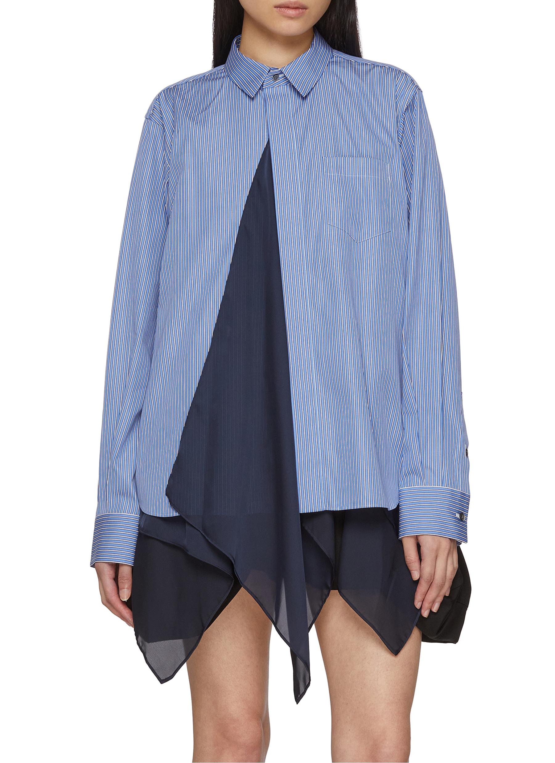 SACAI | Chiffon Scarf Hem Stripe Cotton Shirt | Women | Lane