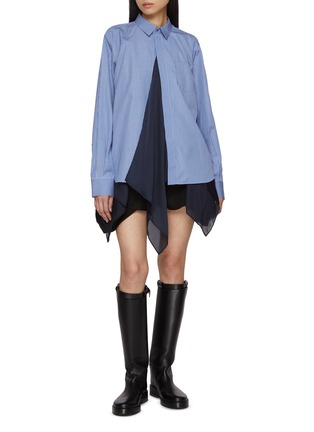 Figure View - Click To Enlarge - SACAI - Chiffon Scarf Hem Stripe Cotton Shirt