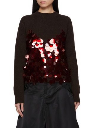 Main View - Click To Enlarge - SACAI - Sequin Embroidery Wool Knit Top