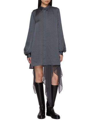 Main View - Click To Enlarge - SACAI - Striped Bishop Sleeve Satin Dress