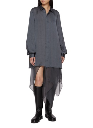 Figure View - Click To Enlarge - SACAI - Striped Bishop Sleeve Satin Dress