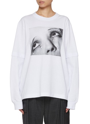 Main View - Click To Enlarge - SACAI - Tears Miss You Printed Long Sleeve Cotton T-Shirt