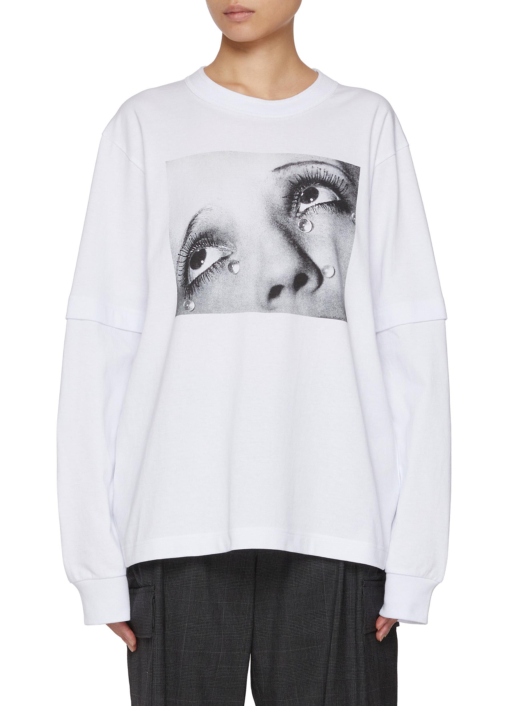 佐藤 SACAI | Tears Miss You Printed Long Sleeve Cotton T-Shirt