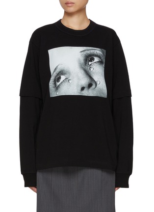 Main View - Click To Enlarge - SACAI - Tears Miss You Printed Long Sleeve Cotton T-Shirt