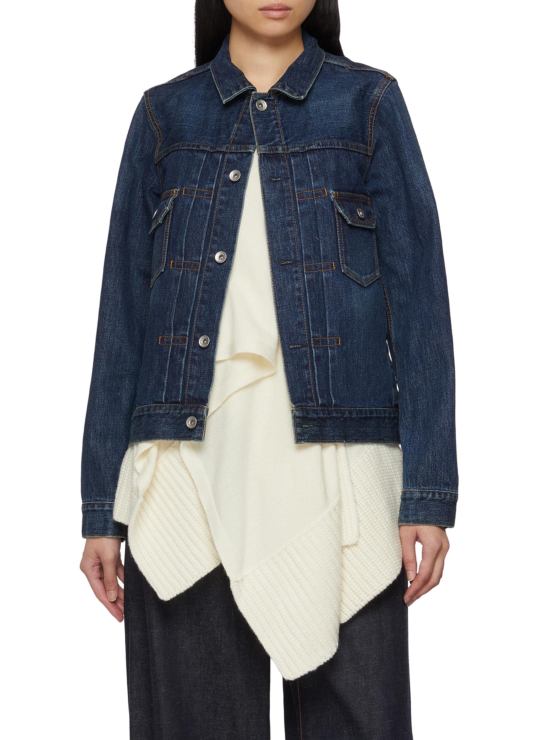 SACAI | Layered Knit Vest Dark Wash Denim Jacket Set | Women