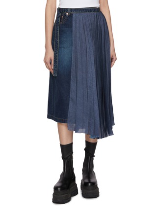 Main View - Click To Enlarge - SACAI - A-Line Half Pleated Denim Skirt