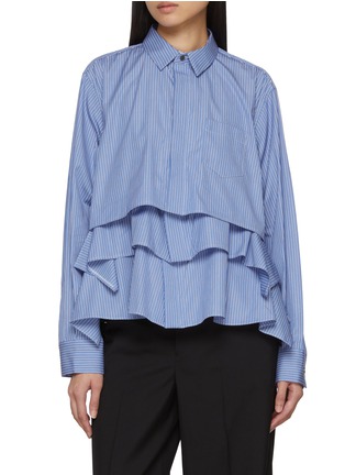 Main View - Click To Enlarge - SACAI - Three Tiered Striped Cotton Poplin Shirt