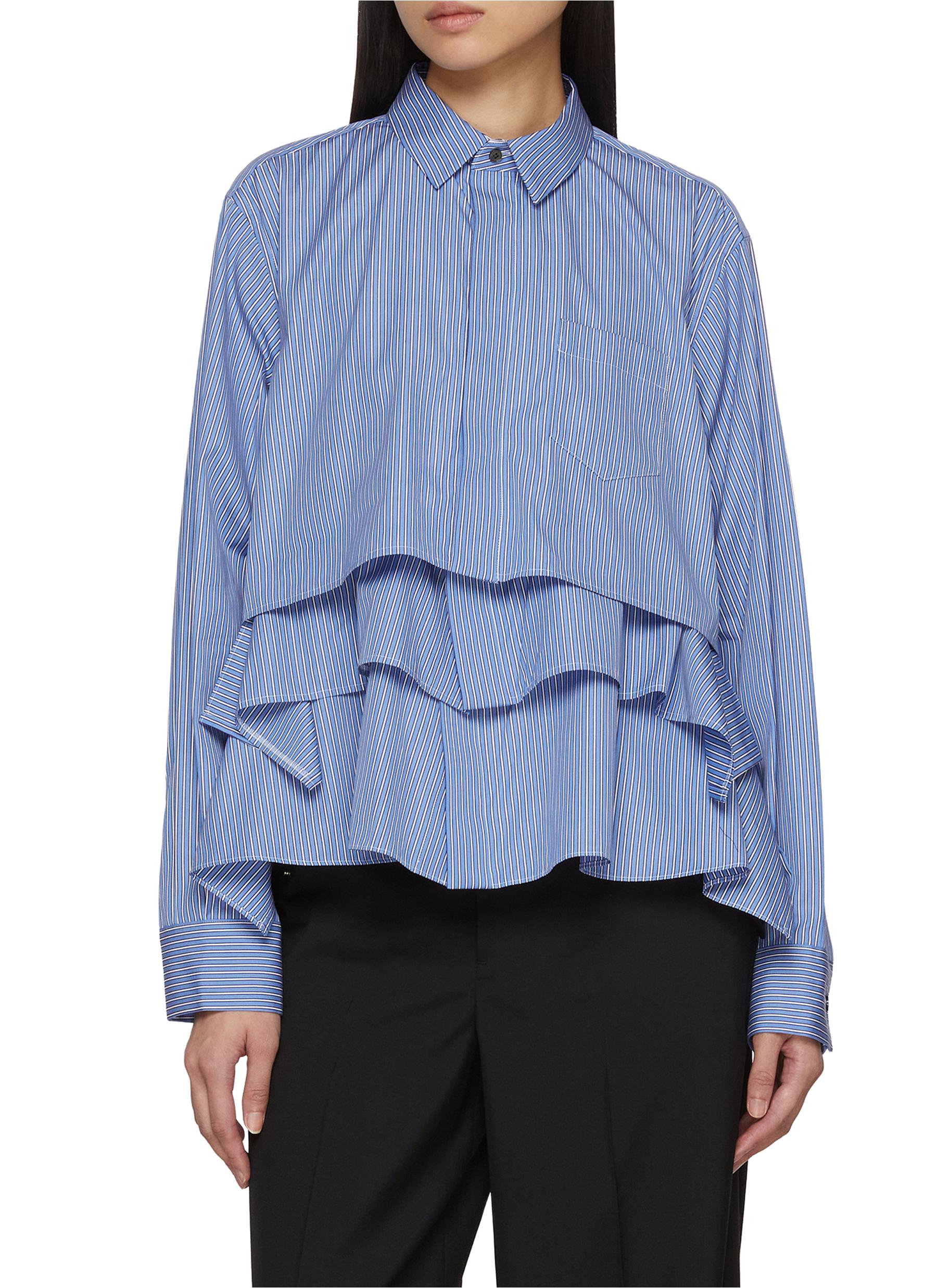 SACAI | Three Tiered Striped Cotton Poplin Shirt | Women
