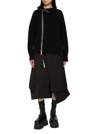 Main View - Click To Enlarge - SACAI - Hybrid Stripe Knit Coat Dress