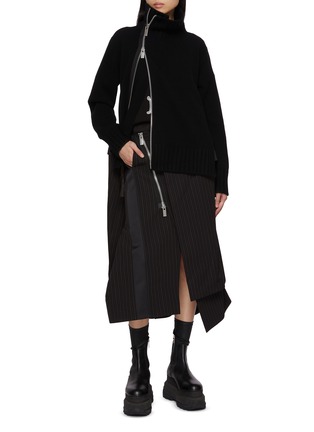 Figure View - Click To Enlarge - SACAI - Hybrid Stripe Knit Coat Dress