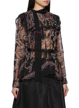 Detail View - Click To Enlarge - SACAI - Paisley Print Scarf Draped Blouse