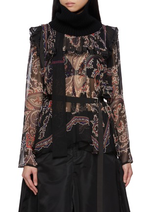 Main View - Click To Enlarge - SACAI - Paisley Print Scarf Draped Blouse
