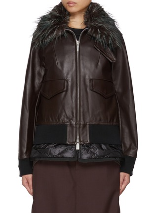 Main View - Click To Enlarge - SACAI - Puffer Insert Leather Blouson Jacket
