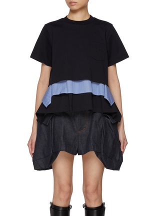 Main View - Click To Enlarge - SACAI - Hybrid Shirt Layered Cotton T-Shirt