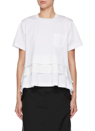 Main View - Click To Enlarge - SACAI - Hybird Poplin Cotton Jersey Tiered T-Shirt