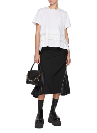 Figure View - Click To Enlarge - SACAI - Hybird Poplin Cotton Jersey Tiered T-Shirt